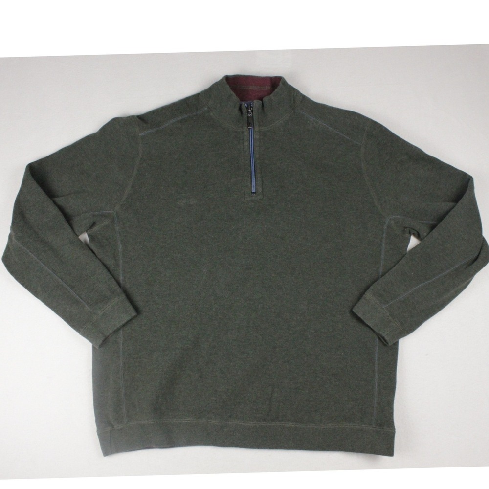 Tommy Bahama Reversible 1/4 Zip Sweater Mens XL Green Burgundy Cotton Pullover